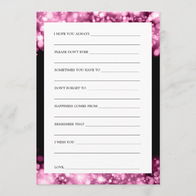 Tarjeta De Consejos Boda Desearía Luces De Esparkling Rosa (Anverso)
