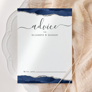 Tarjeta De Consejos Boda elegante de acuarela ágata azul marino y plat