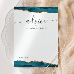 Tarjeta De Consejos Boda elegante de acuarela ágata azul teal dorado