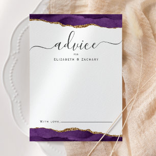 Tarjeta De Consejos Boda elegante de acuarela de ágata púrpura y oro