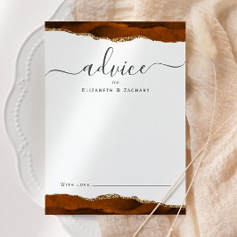 Tarjeta De Consejos Boda elegante de ágata naranja quemada y oro
