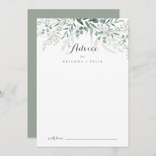 Tarjeta De Consejos Boda Eucalyptus de Verdemia minimalista (Anverso / Reverso)