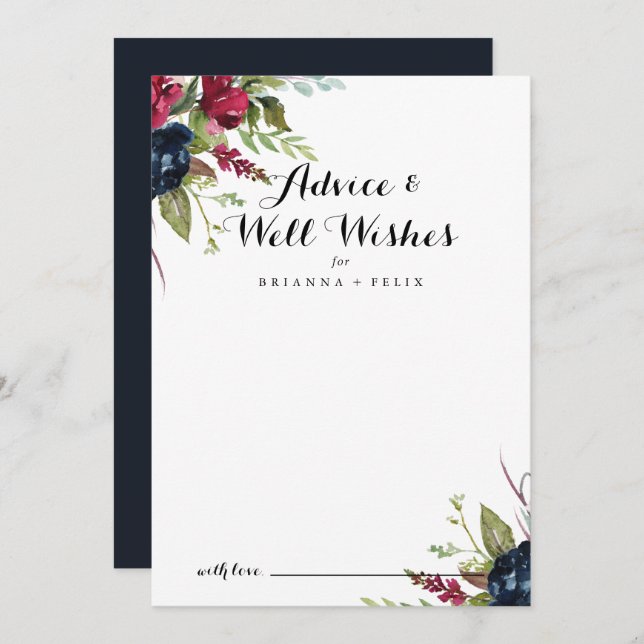 Tarjeta De Consejos Boda Floral Boho de lujo y caprichos (Anverso / Reverso)