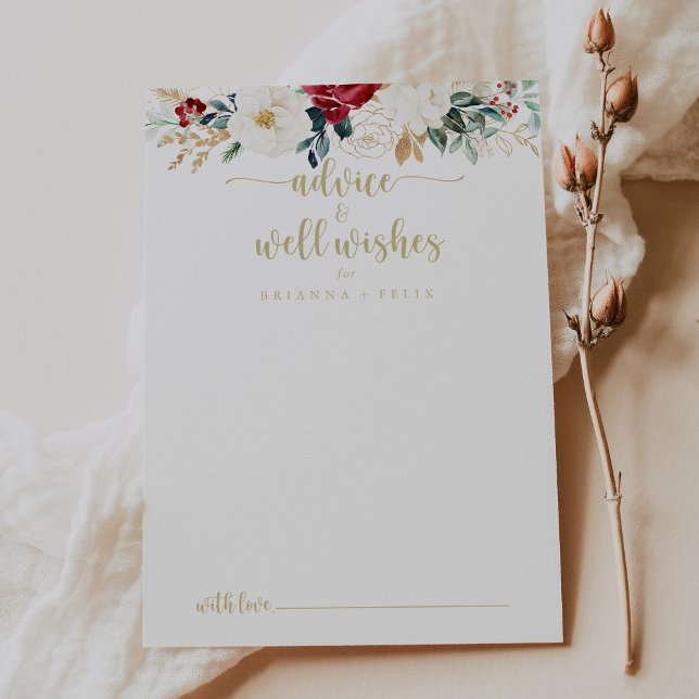 Tarjeta De Consejos Boda Floral de oro clásico, buenos deseos (Subido por el creador)