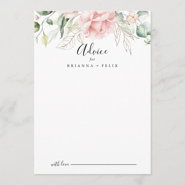 Tarjeta De Consejos Boda floral del follaje verde dorado (Anverso)