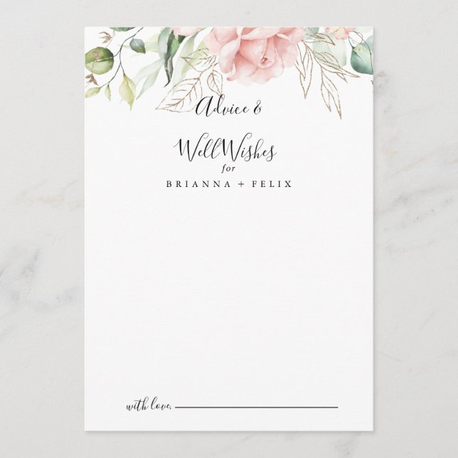 Tarjeta De Consejos Boda floral del follaje verde oro (Anverso)