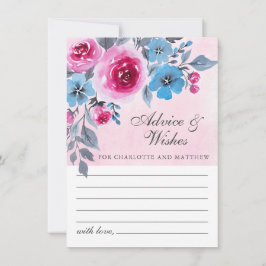 Tarjeta De Consejos Boda Floral Moderno De Color Rosa Y Azul