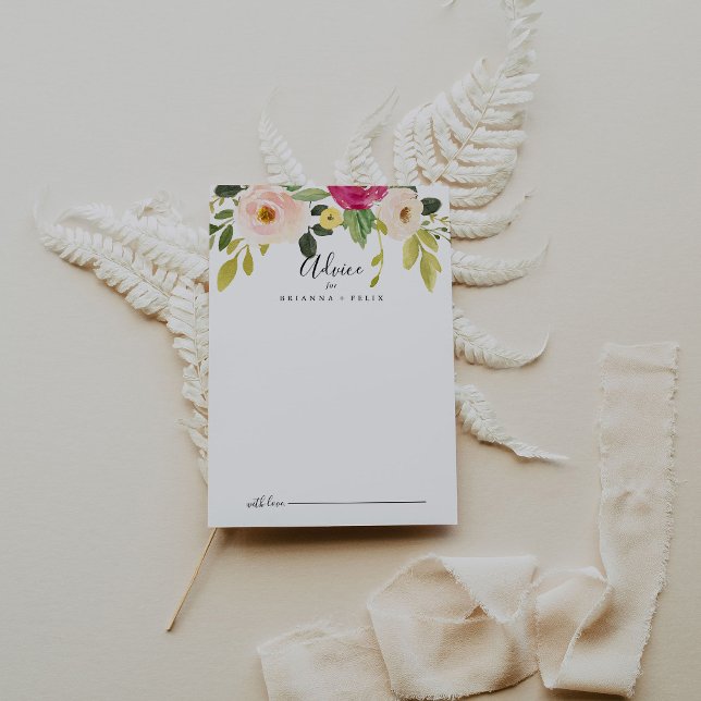 Tarjeta De Consejos Boda floral verde Rubor rosa (Subido por el creador)