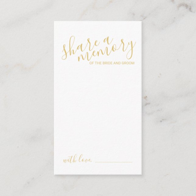 Tarjeta De Consejos boda Gold Moderno de escritura 'Share a Memory' (Anverso)