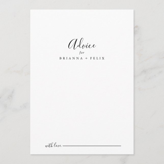 Tarjeta De Consejos Boda Minimalista simple (Anverso)