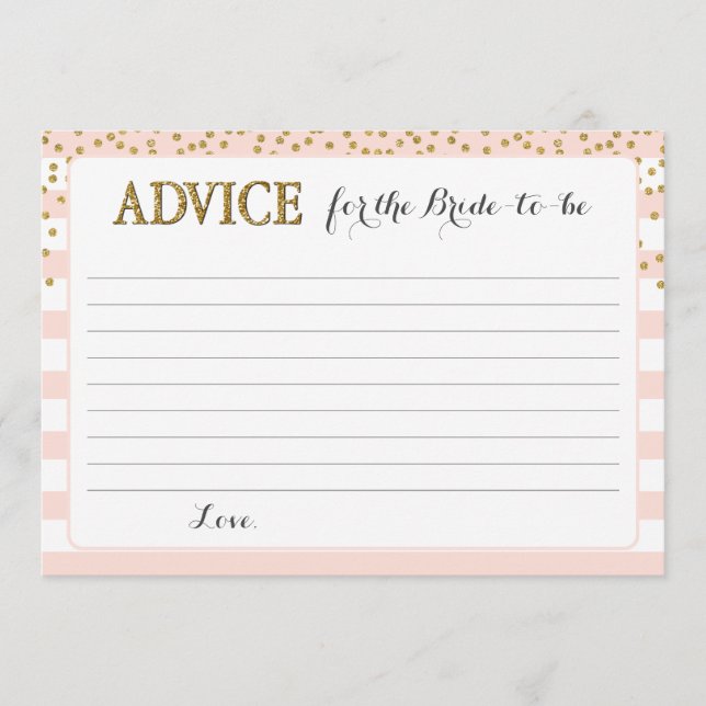 Tarjeta De Consejos Boda personalizada Rubor Pink Gold Bride Bridal Sh (Anverso)