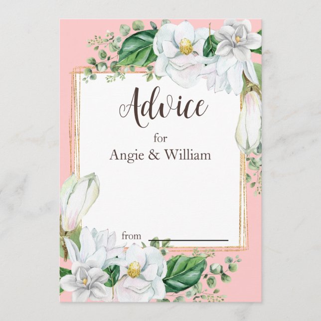 Tarjeta De Consejos Boda Rubor de acuarela Magnolia (Anverso)