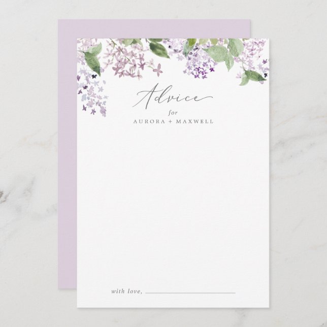 Tarjeta De Consejos Boda Rustic Lilac (Anverso / Reverso)