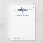 Tarjeta De Consejos Boda simple de caligrafía naval<br><div class="desc">Esta sencilla tarjeta de consejo boda de caligrafía marina es perfecta para un boda sencillo y se puede utilizar para cualquier evento. El diseño blanco y azul es una tipografía rústica de moda y un bonito corazón romántico. Estas tarjetas de consejo pueden utilizarse como alternativa de libro de visitas para...</div>