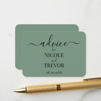 Tarjeta De Consejos Boda Verde Minimalista Personalizada