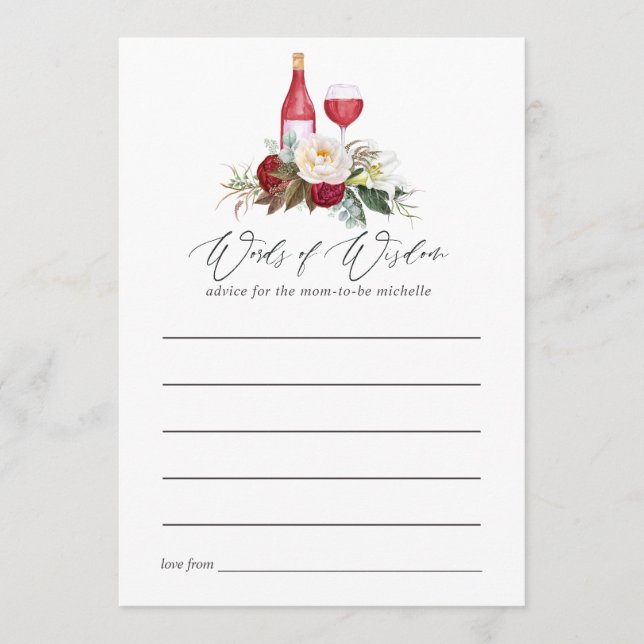 Tarjeta De Consejos Boho Burgundy Floral Bridal Shower Wasting (Anverso)