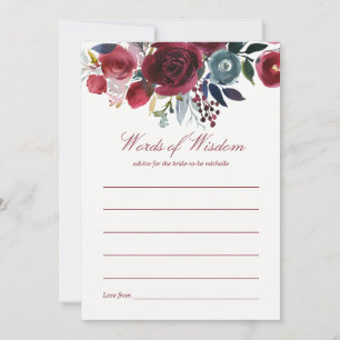 Tarjeta De Consejos Boho Chic Borgoña y Otoño Naval Boda
