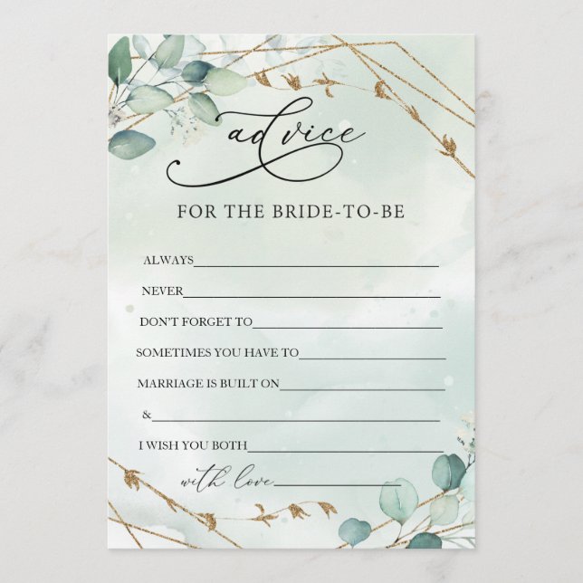 Tarjeta De Consejos Boho Eucalyptus Greenerenery Foliage Faux Gold Fra (Anverso)