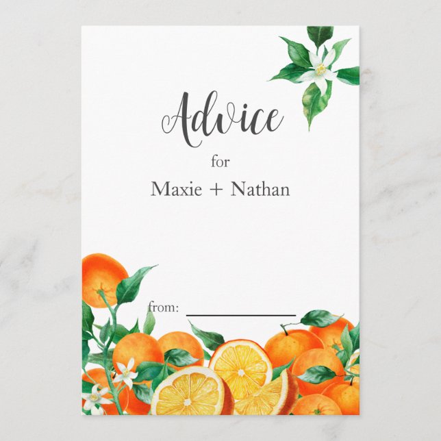 Tarjeta De Consejos Boho Naranja Blossom Boda (Anverso)