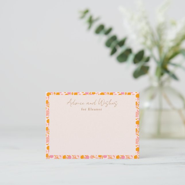 Tarjeta De Consejos Boho Naranja Rosa Floral Cute Baby Shower (Anverso de pie)