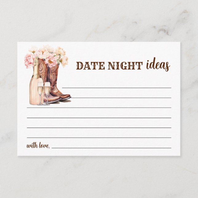 Tarjeta De Consejos Boots rústicos ducha de novia Noche de ideas (Anverso)
