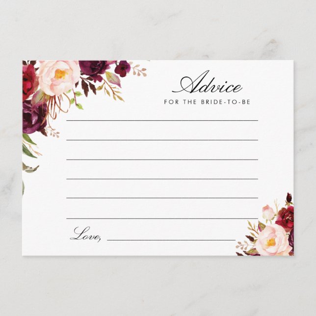 Tarjeta De Consejos borgoña y floral (Anverso)