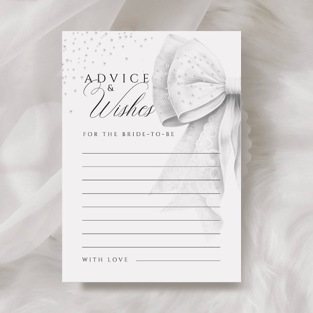 Tarjeta De Consejos Bow Pearls Advice y Wishes Bridal Shower Card (Subido por el creador)