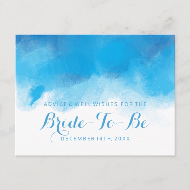 Tarjeta De Consejos Bridal Shower Advance verano Boda Blue Watercolo (Anverso)