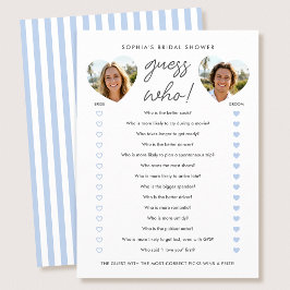 Tarjeta De Consejos Bridal Shower Guess Who Party Game Card Photo Blue