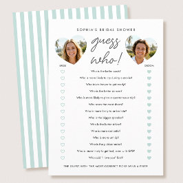Tarjeta De Consejos Bridal Shower Guess Who Party Game Card Photo Teal