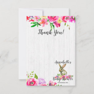 Tarjeta De Consejos Bunny Rabbit Moda Floral Baby Shower Gracias
