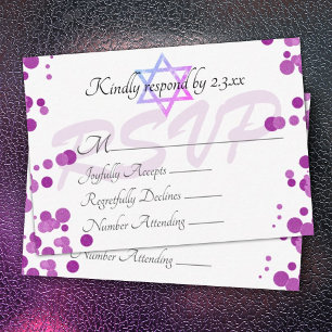 Tarjeta De Consejos Burbujas violetas púrpura puntos Bat Mitzvah RSVP