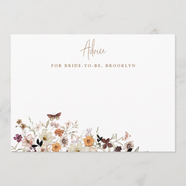 Tarjeta De Consejos Caída Rustica Flores Salvajes Ducha Bridal (Anverso)
