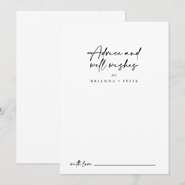 Tarjeta De Consejos Calligrafía Elegante Moderno Boda Bien Deseos (Anverso / Reverso)