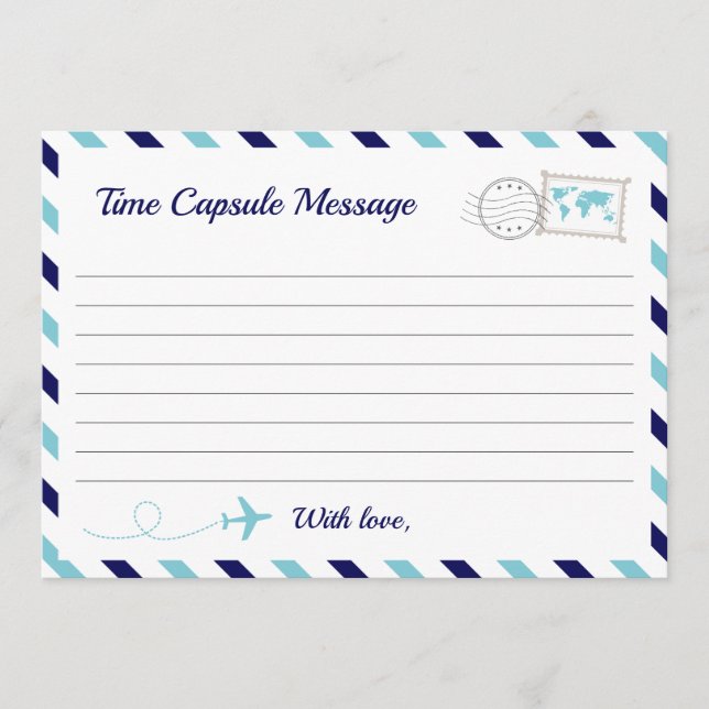 Tarjeta De Consejos Cápsula del tiempo del avión Bebé Bebé Ducha Prime (Anverso)