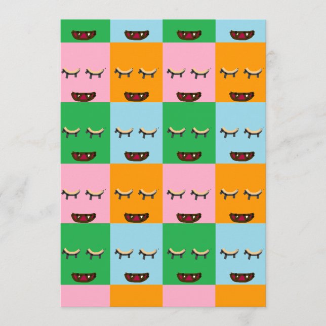 Tarjeta De Consejos Caras de bloques de monstruo sonrientes (Anverso)