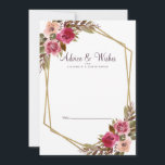 Tarjeta De Consejos Cassis floral Deseos Bodas morados de oro blanco<br><div class="desc">Moda Cassis Purple, elegante y formal, New Wishes & Advice presenta una romántica acuarela boda floral, expuesta en un frondoso paisaje de fondo blanco. Un marco geométrico en forma de cristal de color dorado brillante aporta un toque de moda. La redacción clásica tradicional proporciona una sofisticación intemporal. Personalice el diseño...</div>