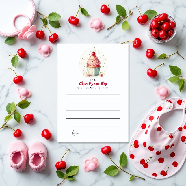 Tarjeta De Consejos Cherry On Top Baby Shower (Cherry On Top Baby Shower Advice Card)