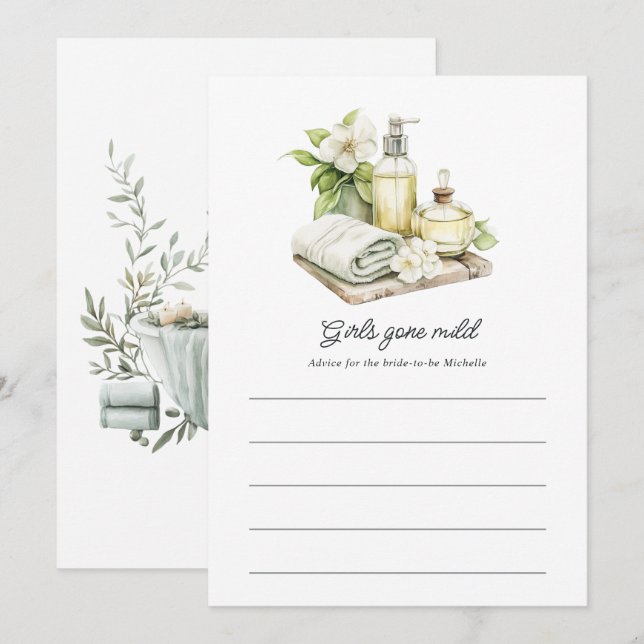 Tarjeta De Consejos Chicas Moderadas Spa Despedida de Soltera (Anverso / Reverso)