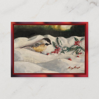 Tarjeta De Consejos Chick-a-Dee with Mistletoe Postard Style (Blank)