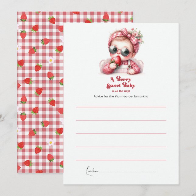 Tarjeta De Consejos Chorreo de Fresa Rosa Dulce Fiesta de Bebé (Anverso / Reverso)