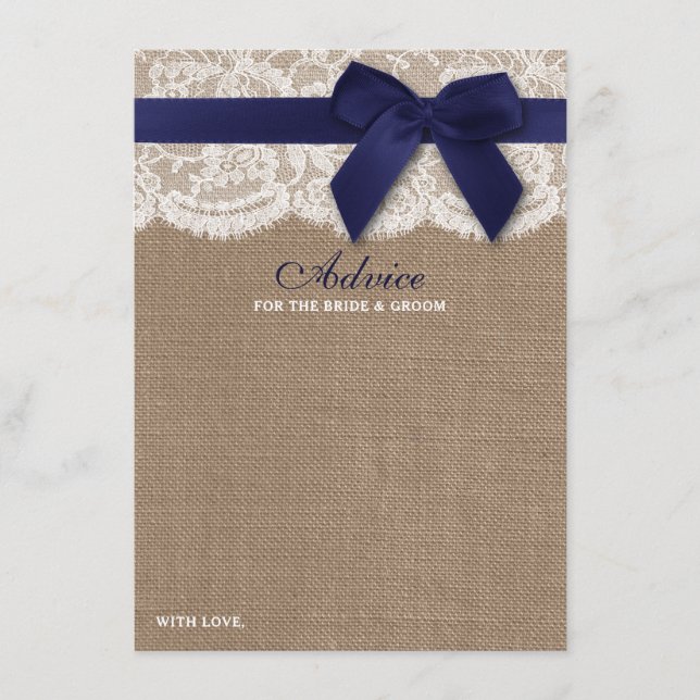 Tarjeta De Consejos Cinta Naval En Boda Burlap & Lace (Anverso)