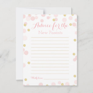 Tarjeta De Consejos Consejos de Baby Shower de Pink Gold Confetti