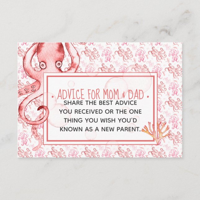 Tarjeta De Consejos Consejos de Baby Shower de pulpo para bebé rosa pa (Anverso)
