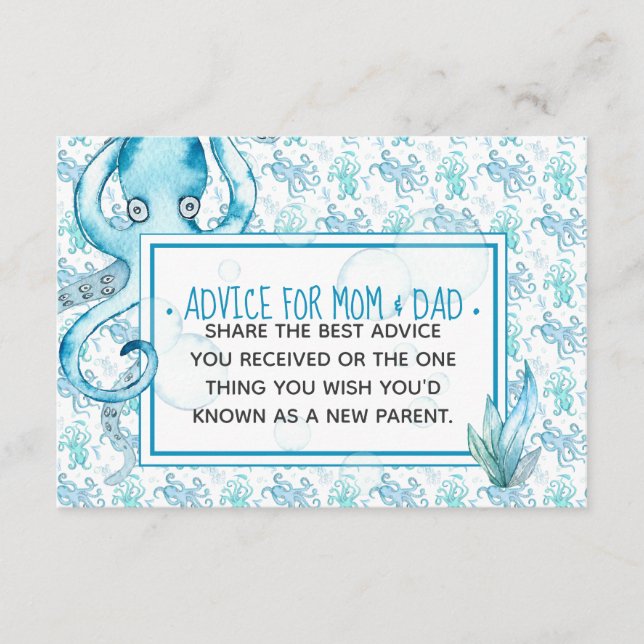 Tarjeta De Consejos Consejos de Baby Shower de pulpo para bebés azules (Anverso)