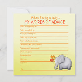 Tarjeta De Consejos Consejos de Baby Shower para el Elefante Neutral p