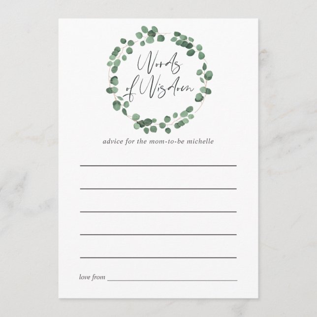 Tarjeta De Consejos Consejos de Baby Shower para Eucalyptus Greenery (Anverso)