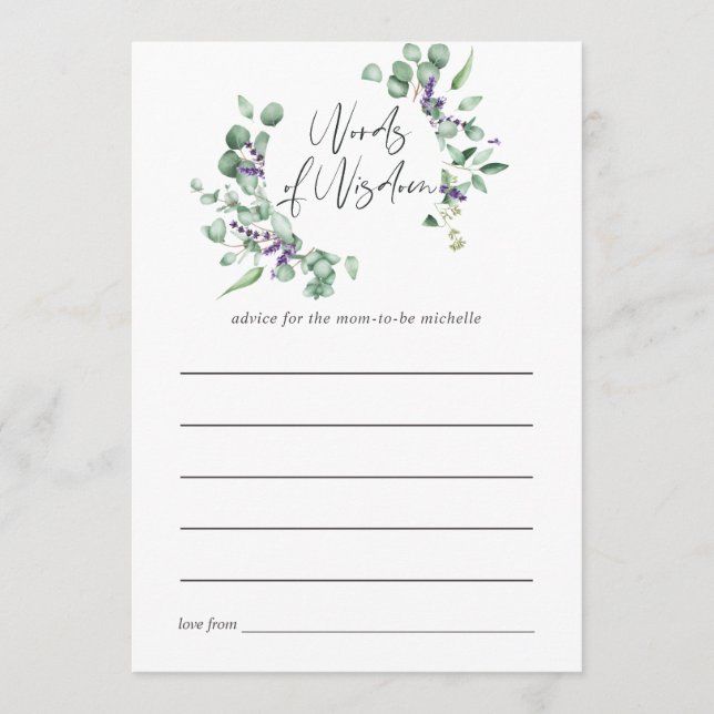 Tarjeta De Consejos Consejos de Baby Shower para Eucalyptus Lavender G (Anverso)