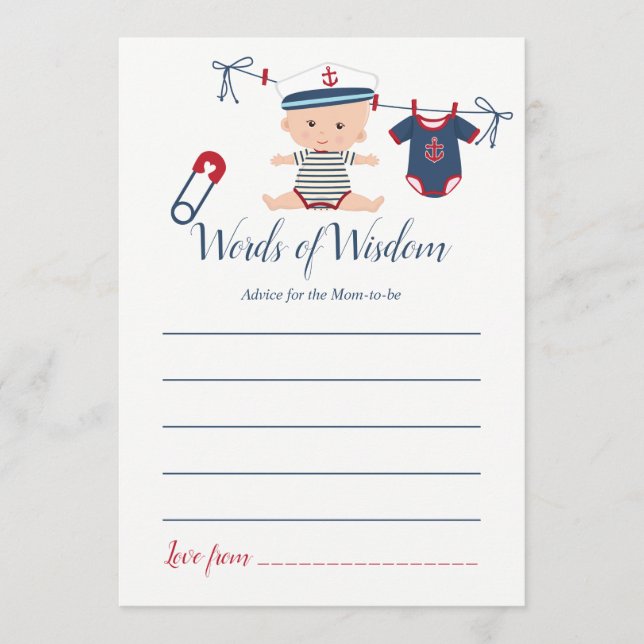 Tarjeta De Consejos Consejos de bebé de niño náutico para mamá Baby Sh (Anverso)