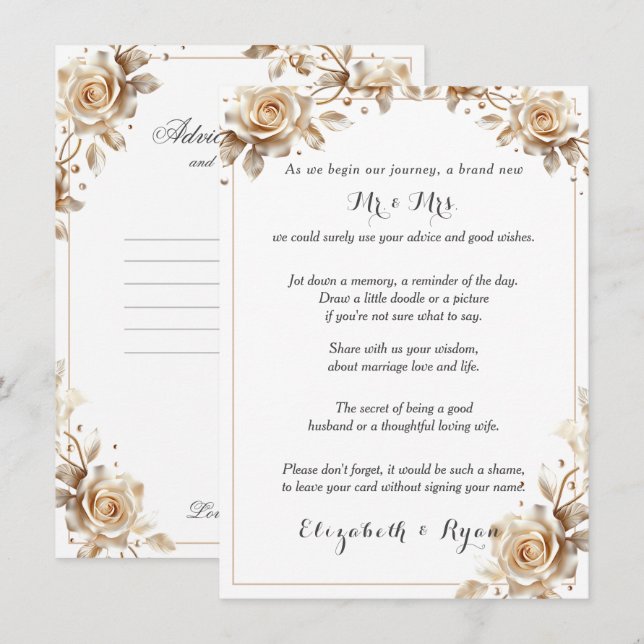 Tarjeta De Consejos Consejos de boda Buenos deseos Rosas de dulces azu (Anverso / Reverso)